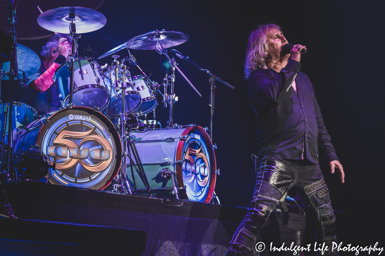 Kansas lead singer Ronnie Platt and drummer Phil Ehart performing live together at The Midland in downtown Kansas City, MO on July 27, 2023.