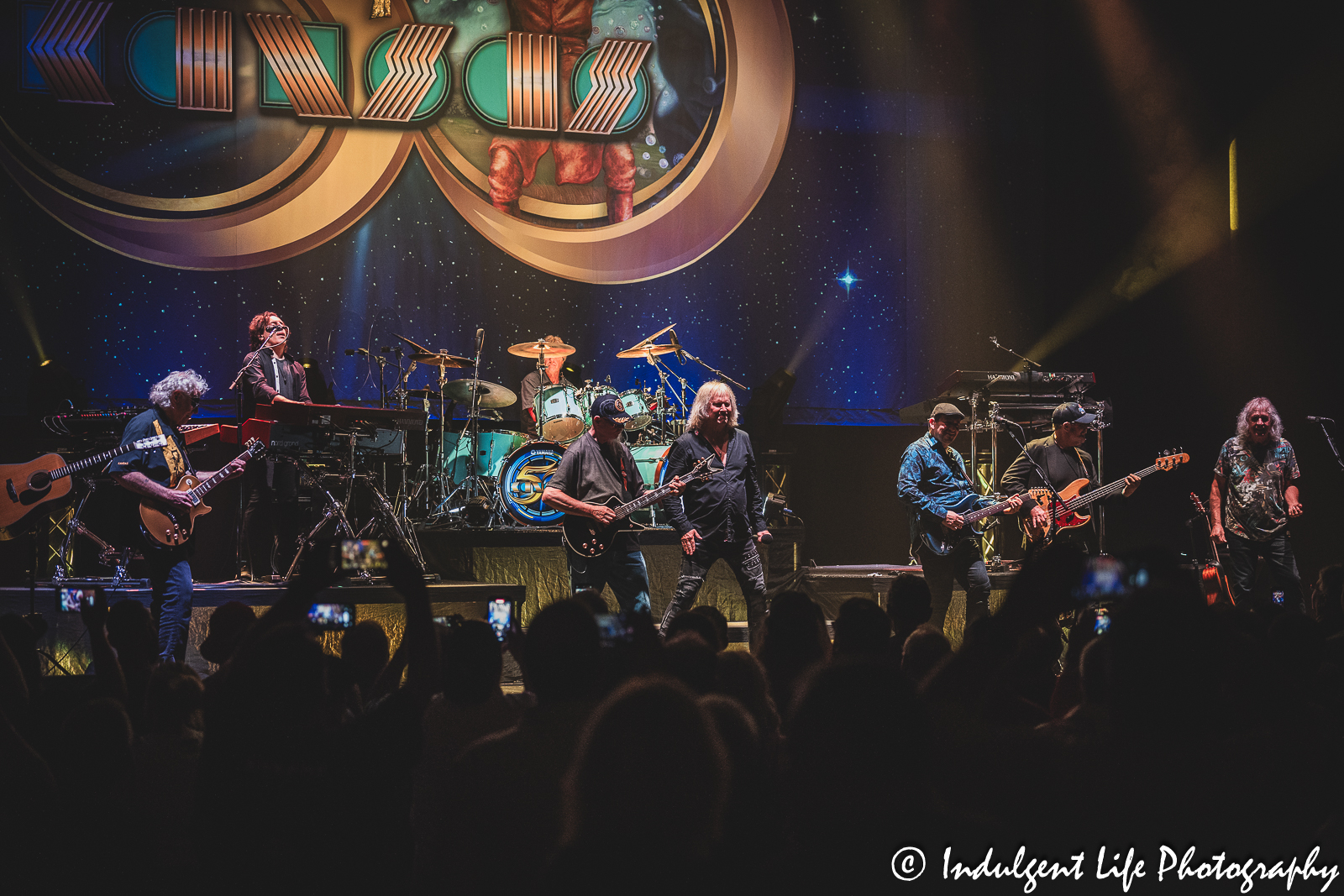 Rock band Kansas performing live on its 50th anniversary tour with founding members Rich Williams, Phil Ehart, Kerry Livgren and Dave Hope at The Midland in downtown Kansas City, MO on July 27, 2023.