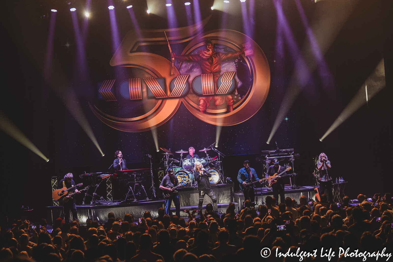 Rock band Kansas performing "Carry On Wayward Son" on its 50th anniversary tour at Midland Theatre in downtown Kansas City, MO on July 27, 2023.