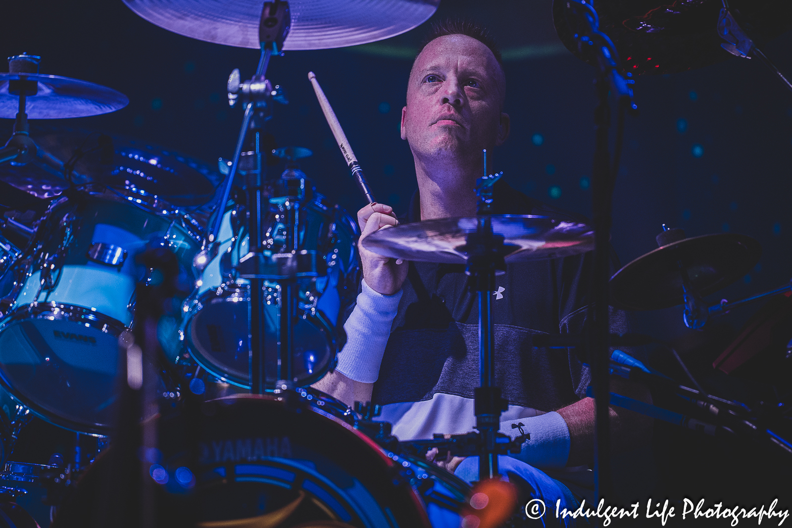 Kansas touring drummer Eric Holmquist performing live at The Midland in downtown Kansas City, MO on July 27, 2023.