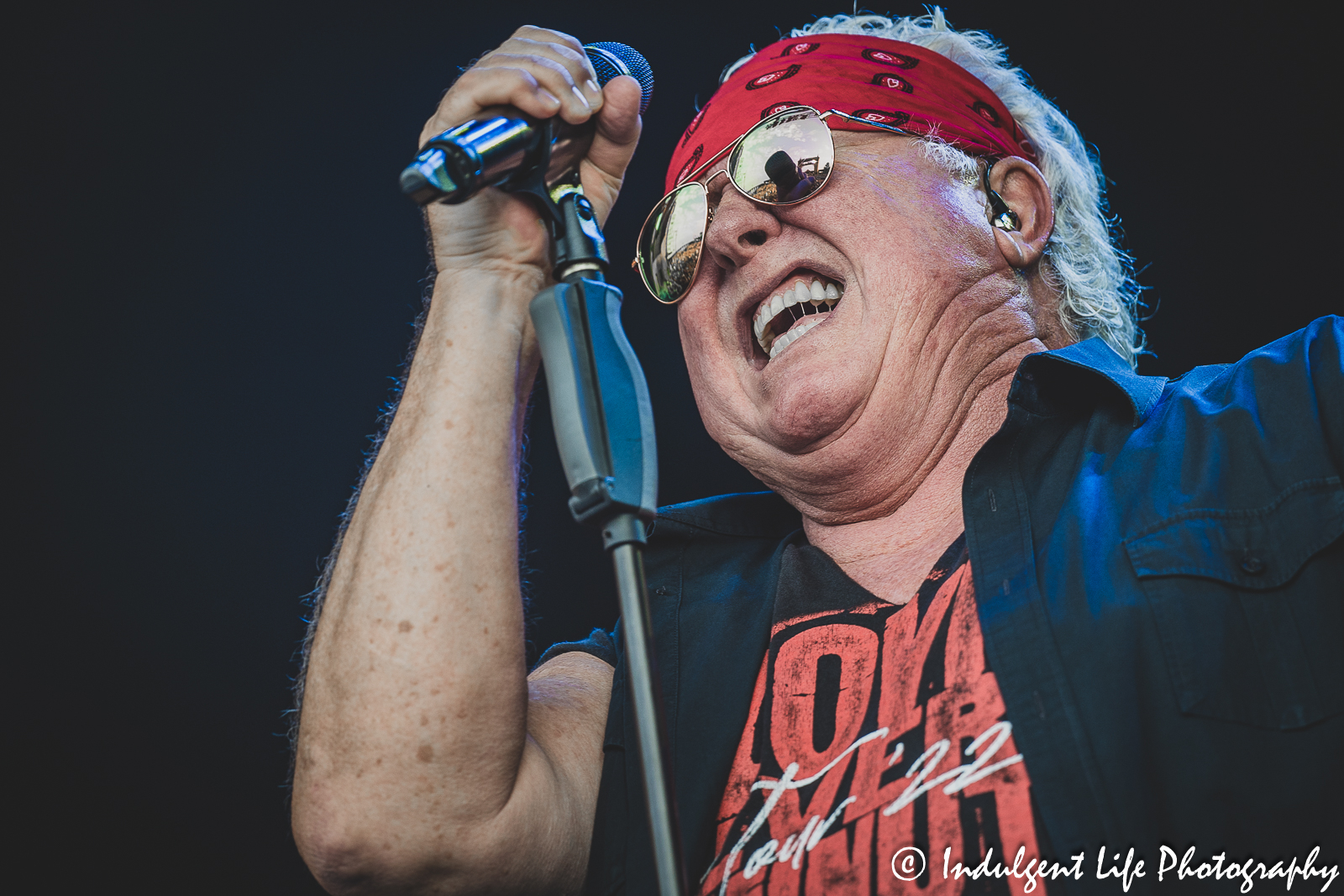 Loverboy lead singer Mike Reno singing "Queen of the Broken Hearts" live in concert at Kansas City's Starlight Theatre on July 18, 2023.
