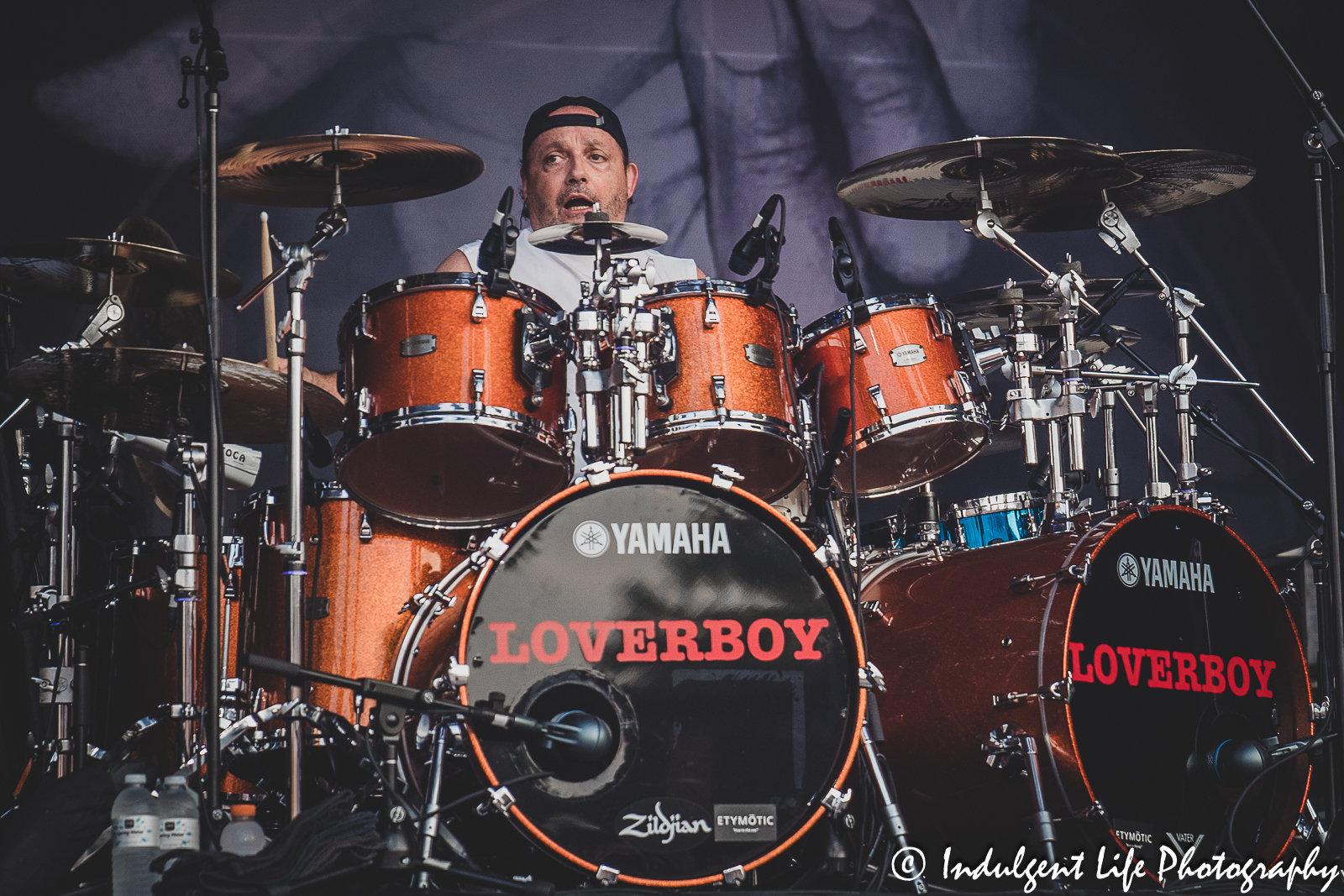 Loverboy drummer Matt Frenette live in concert at Starlight Theatre in Kansas City, MO on July 15, 2023.
