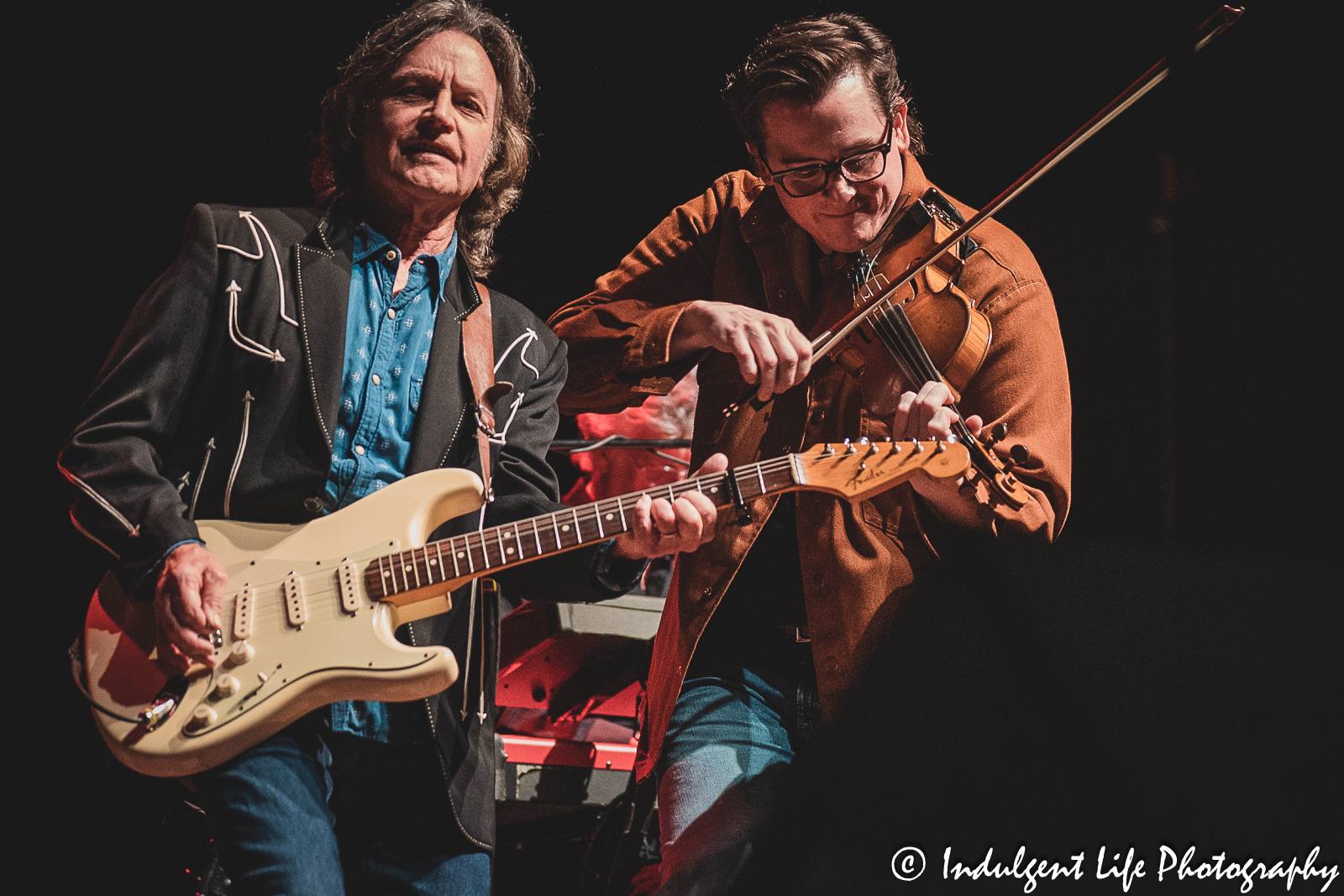 Jeff Hanna and Ross Holmes of Nitty Gritty Dirt Band performing together at Ameristar Casino's Star Pavilion in Kansas City, MO on July 8, 2023.