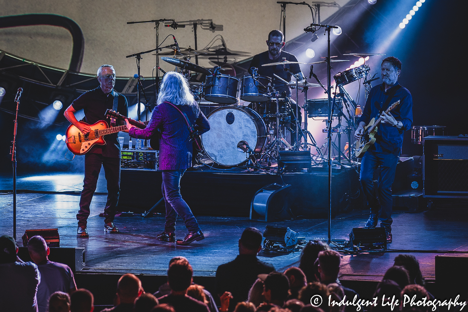 Tears for Fears duo of Curt Smith and Roland Orzabal playing guitars together at Starlight Theatre in Kansas City, MO on July 14, 2023.