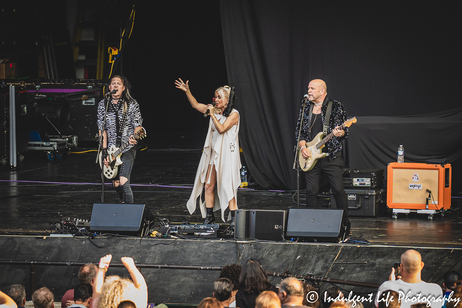Lead singer Terri Nunn of Berlin with band members Carlton Bost and David Diamond at Starlight Theatre in Kansas City, MO on August 8, 2023.