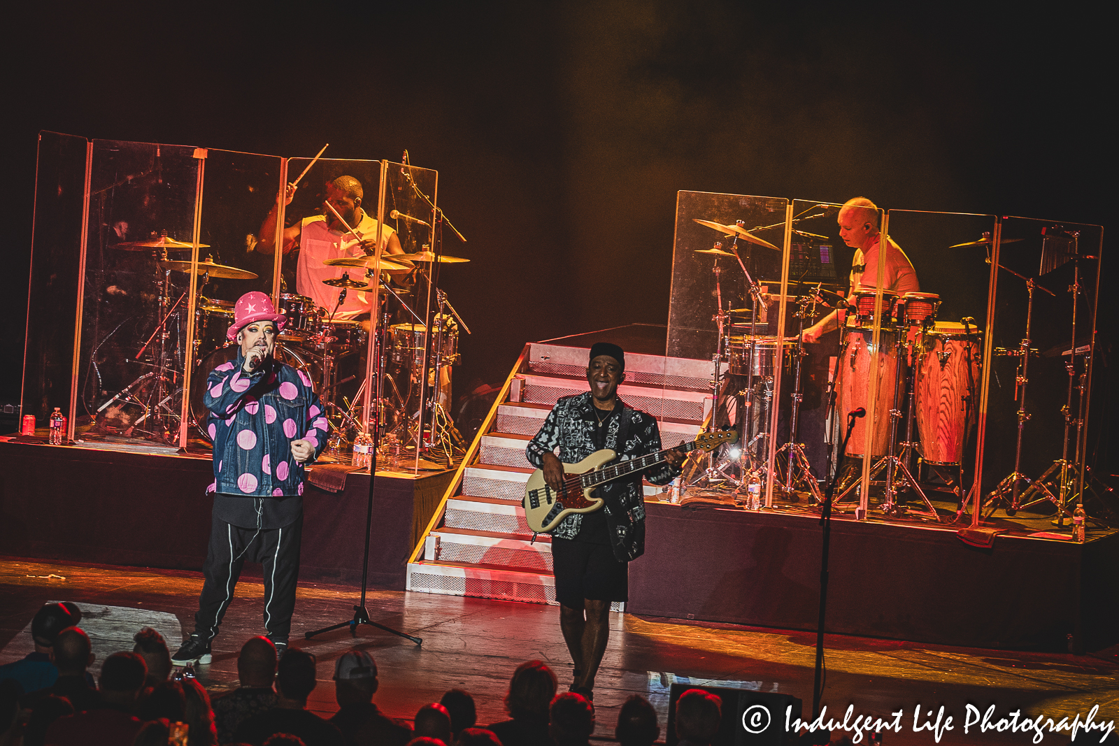 Culture Club lead singer Boy George and bass guitarist Mikey Craig performing together at Starlight Theatre in Kansas City, MO on August 8, 2023.