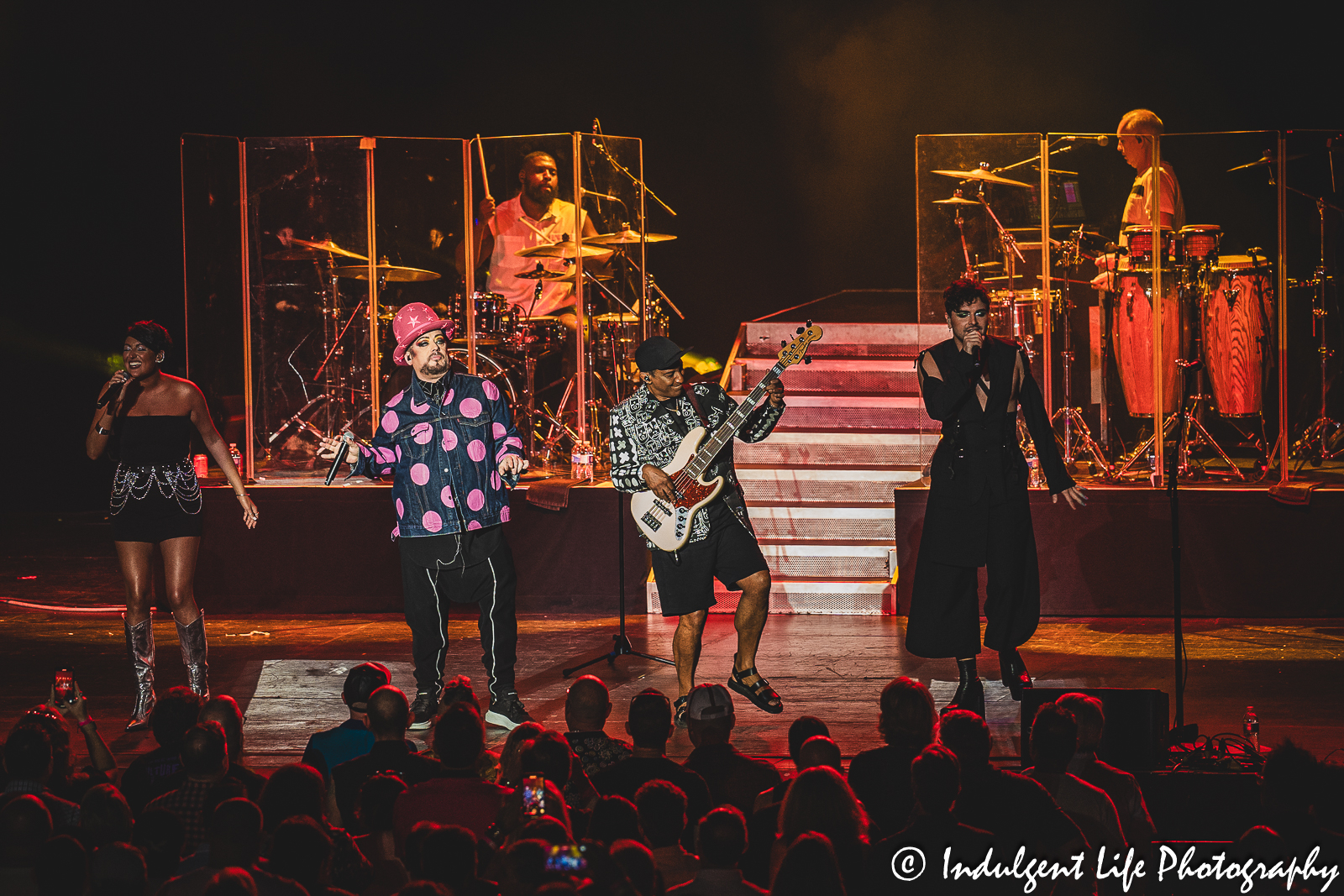 Culture Club frontman Boy George and bass player Mikey Craig performing together at Starlight Theatre in Kansas City, MO on August 8, 2023.