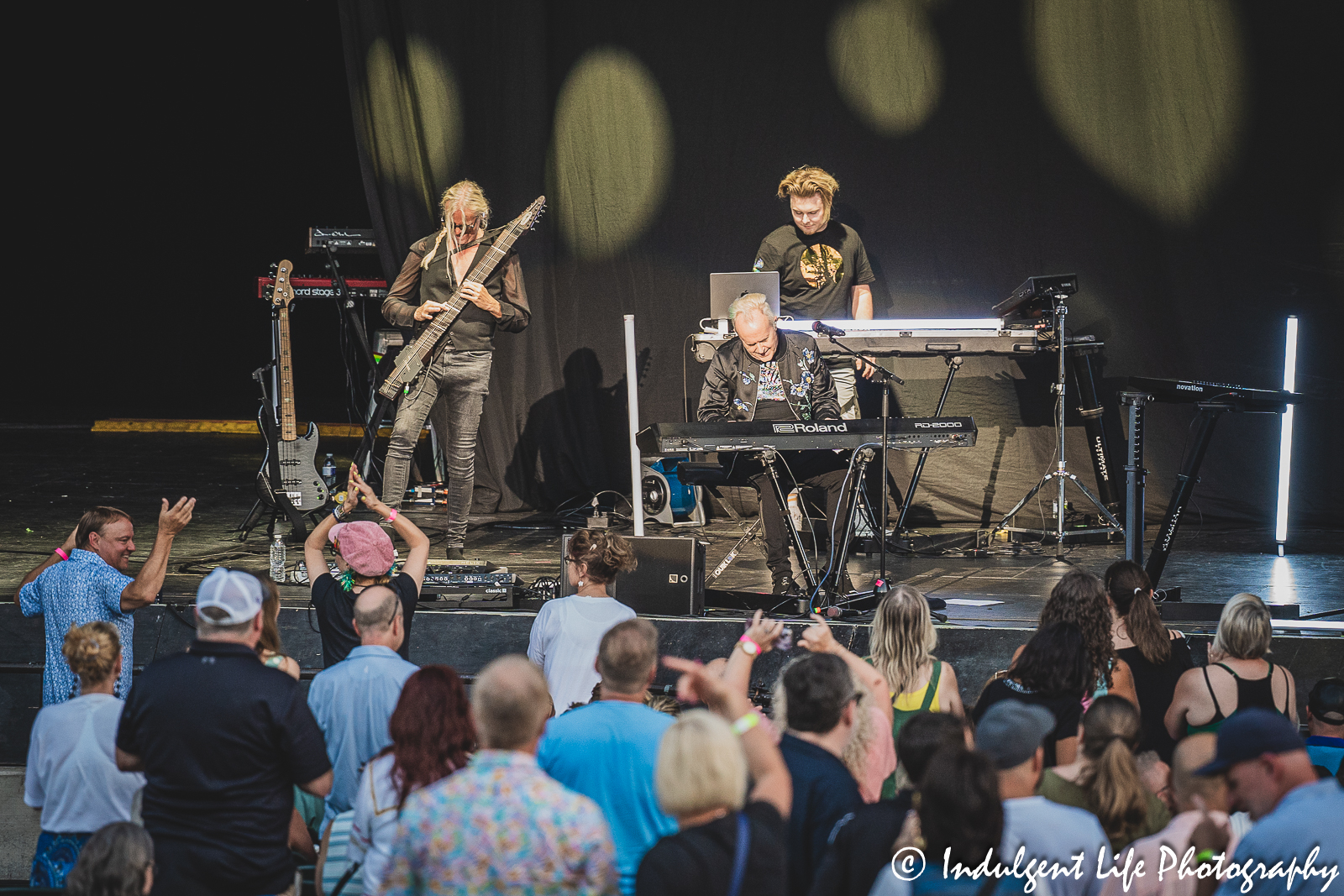 Howard Jones performing on the keyboard with Dan Clarke alongside and Nick Beggs of Kajagoogoo on bass guitar at Starlight Theatre in Kansas City, MO on August 8, 2023.