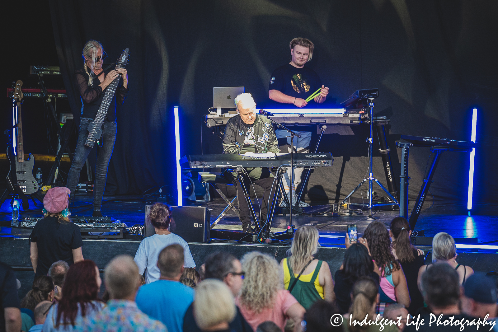 Howard Jones playing "Everlasting Love" on the keyboard live in concert with Dan Clarke alongside and Nick Beggs of Kajagoogoo on bass guitar at Starlight Theatre in Kansas City, MO on August 8, 2023.