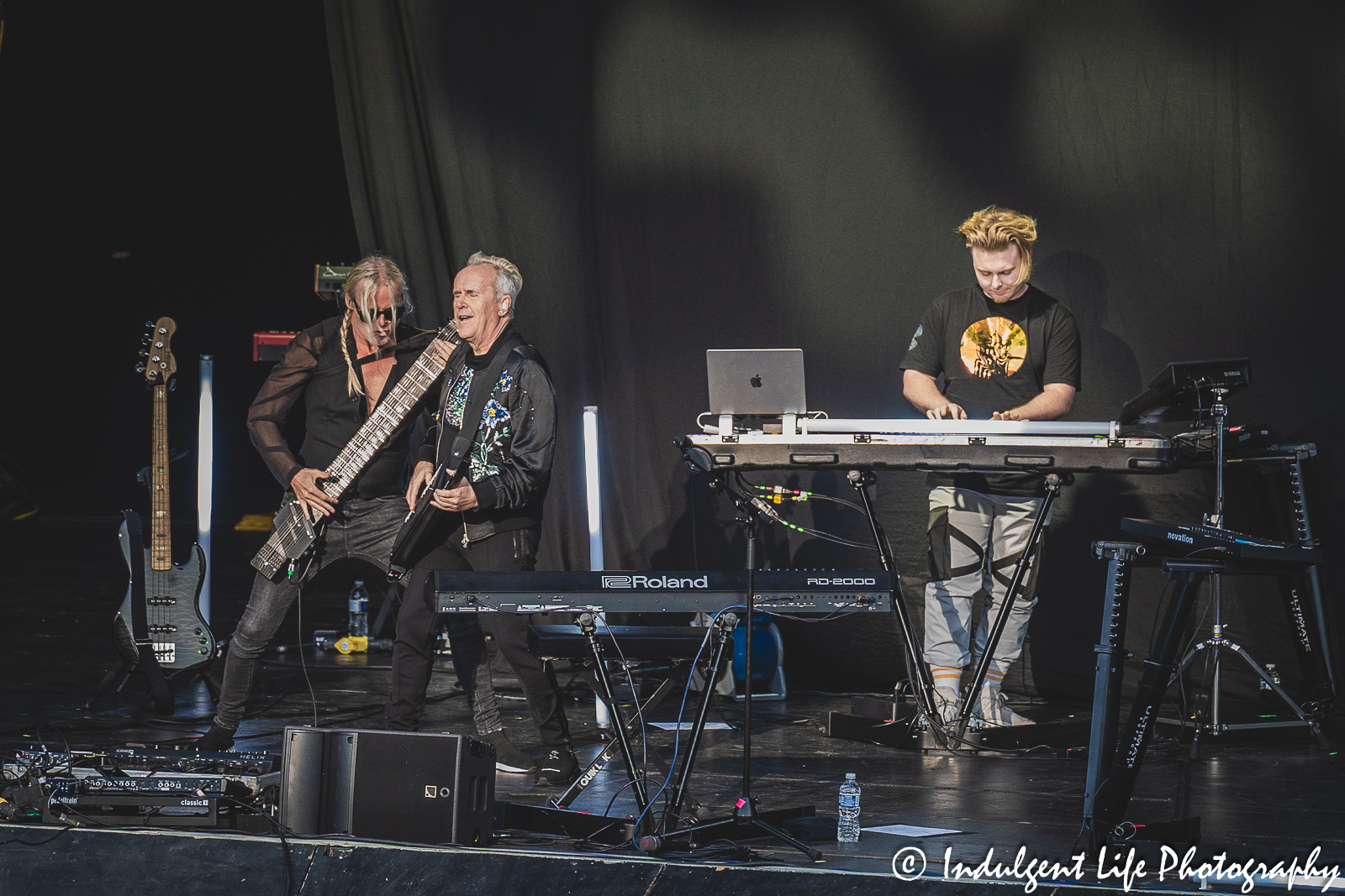 Howard Jones performing live with bass player Nick Beggs of Kajagoogoo and keyboardist Dan Clarke at Starlight Theatre in Kansas City, MO on August 8, 2023.