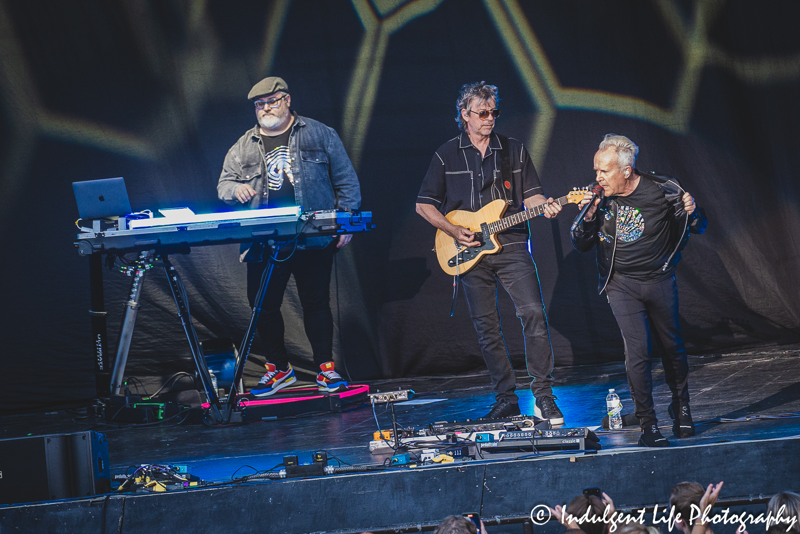Howard Jones live in concert with guitarist Robin Boult and keyboard player Robbie Robbie Bronnimann at Starlight Theatre in Kansas City, MO on August 8, 2023.