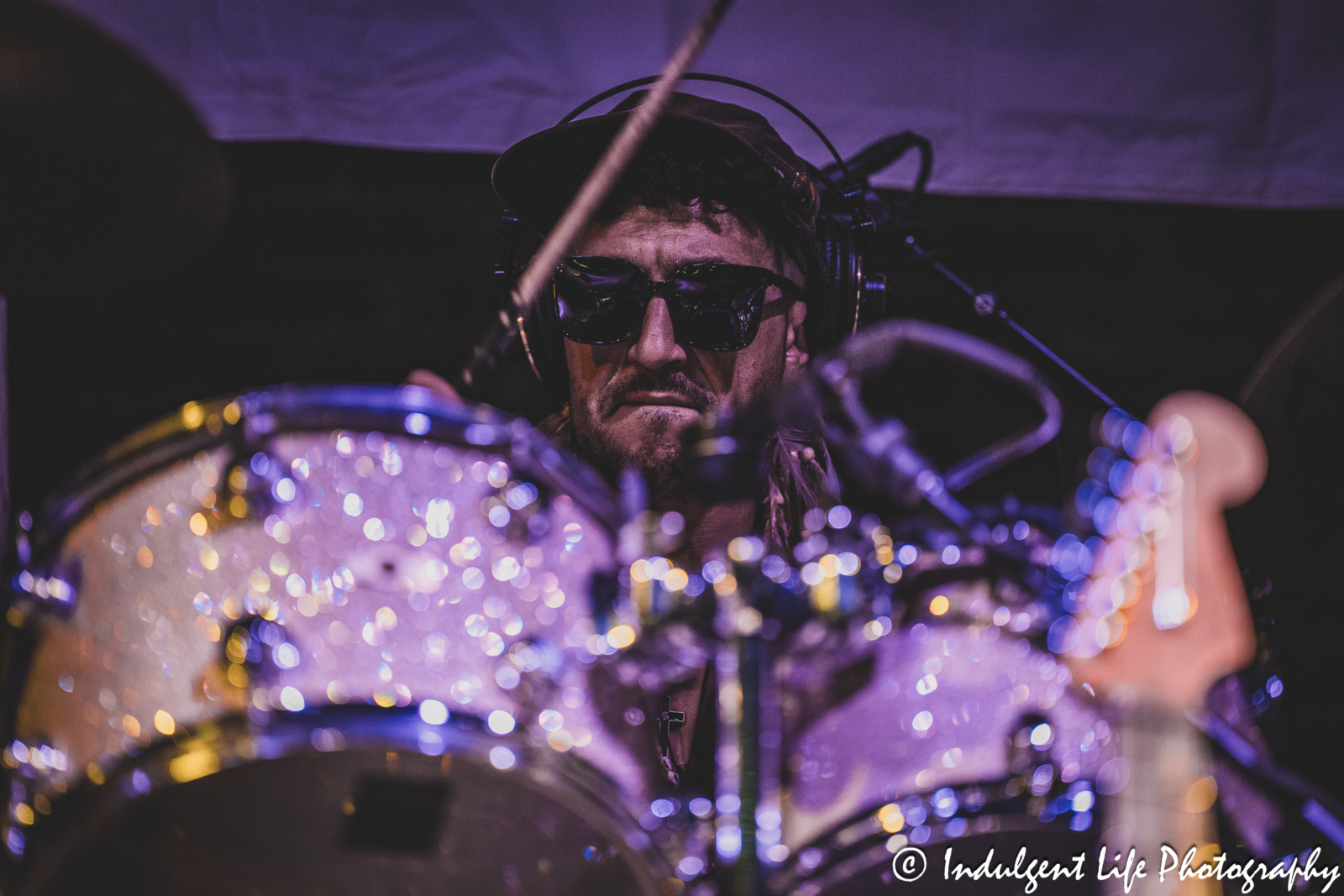 Corey Feldman's drummer Duke Gadd performing live in concert at Lemonade Park in the West Bottoms of Kansas City, MO on September 17, 2023.