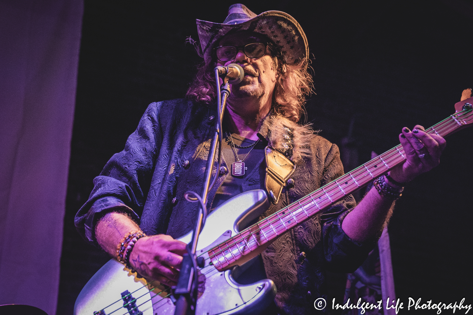 Corey Feldman's bass player Bentley Mitchum performing live in concert at Lemonade Park in the West Bottoms of Kansas City, MO on September 17, 2023.