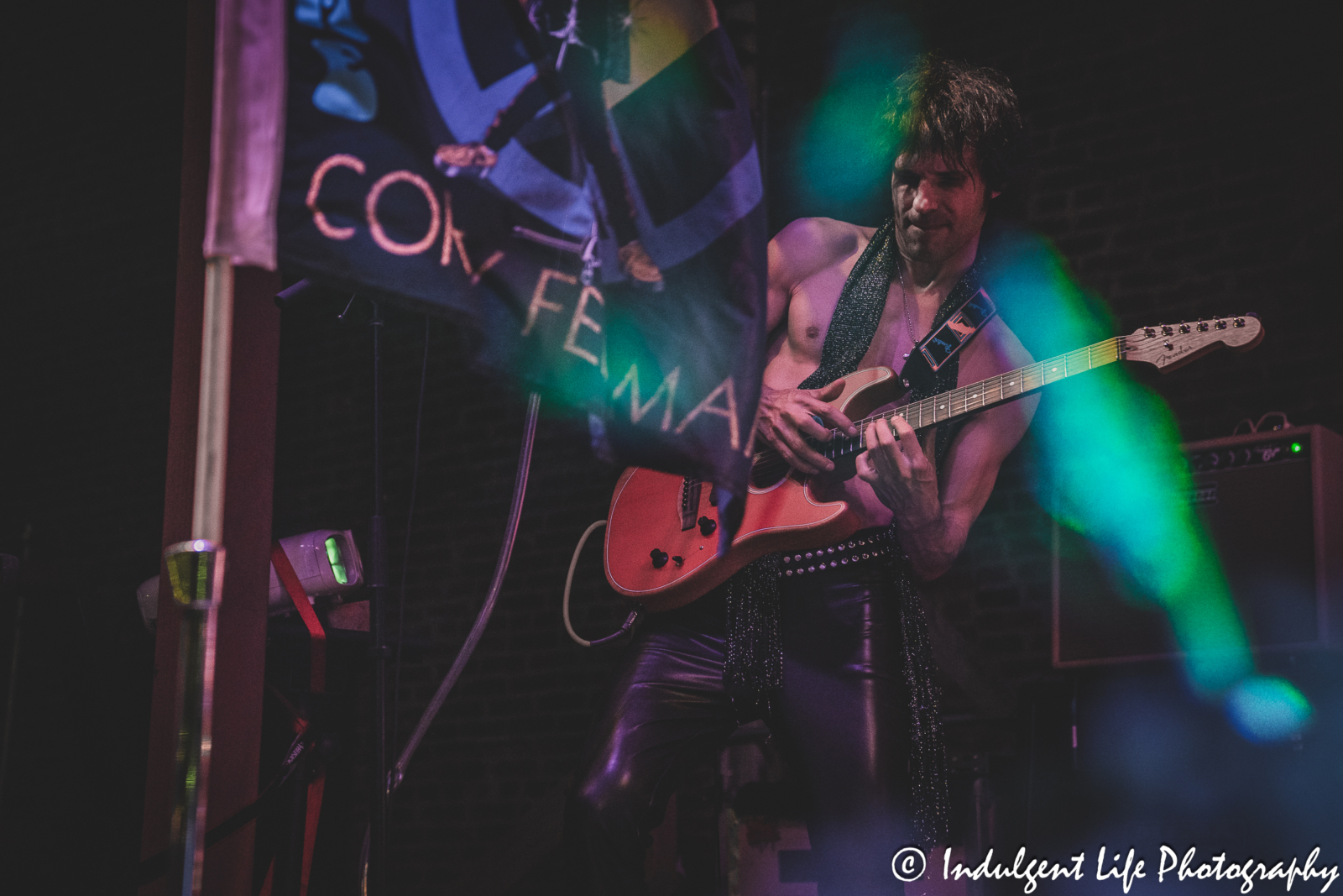 Corey Feldman's guitarist Gregg Sartiano performing live in concert at Lemonade Park in the West Bottoms of Kansas City, MO on September 17, 2023.