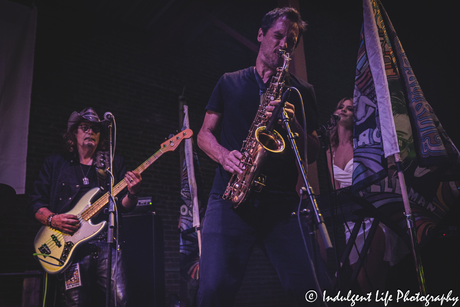 Corey Feldman's saxophone player Jimmy Reid performing live in concert at Lemonade Park in the West Bottoms of Kansas City, MO on September 17, 2023.