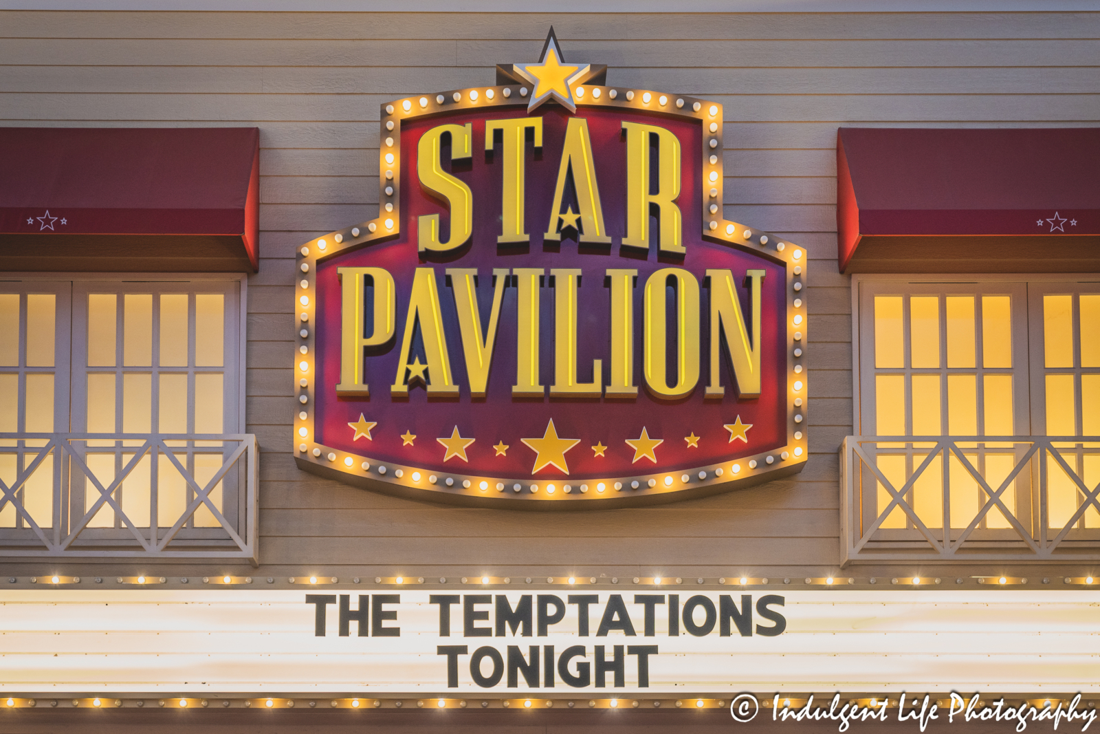 Star Pavilion marquee at Ameristar Casino in Kansas City, MO featuring The Temptations on October 7, 2023.