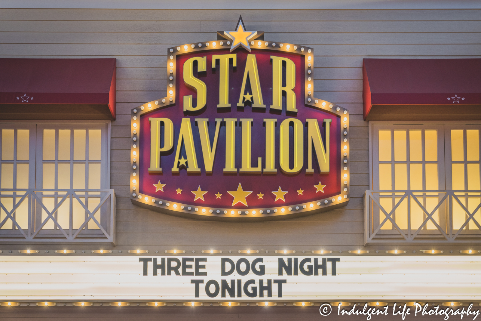 Star Pavilion marquee at Ameristar Casino in Kansas City, MO featuring Three Dog Night on September 29, 2023.