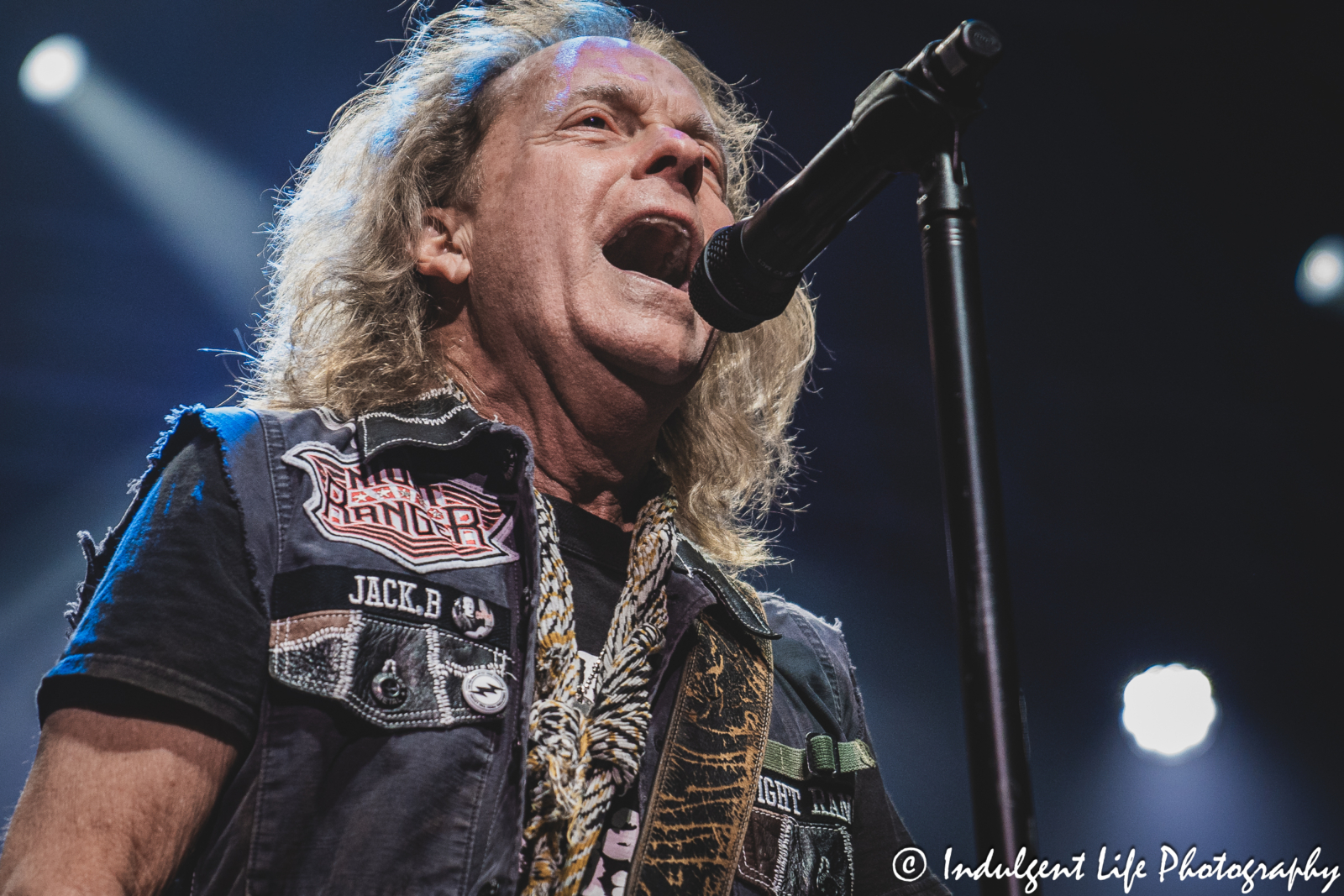 Lead singer and bass guitarist Jack Blades of Night Ranger performing live at Ameristar Casino's Star Pavilion in Kansas City, MO on October 20, 2023.