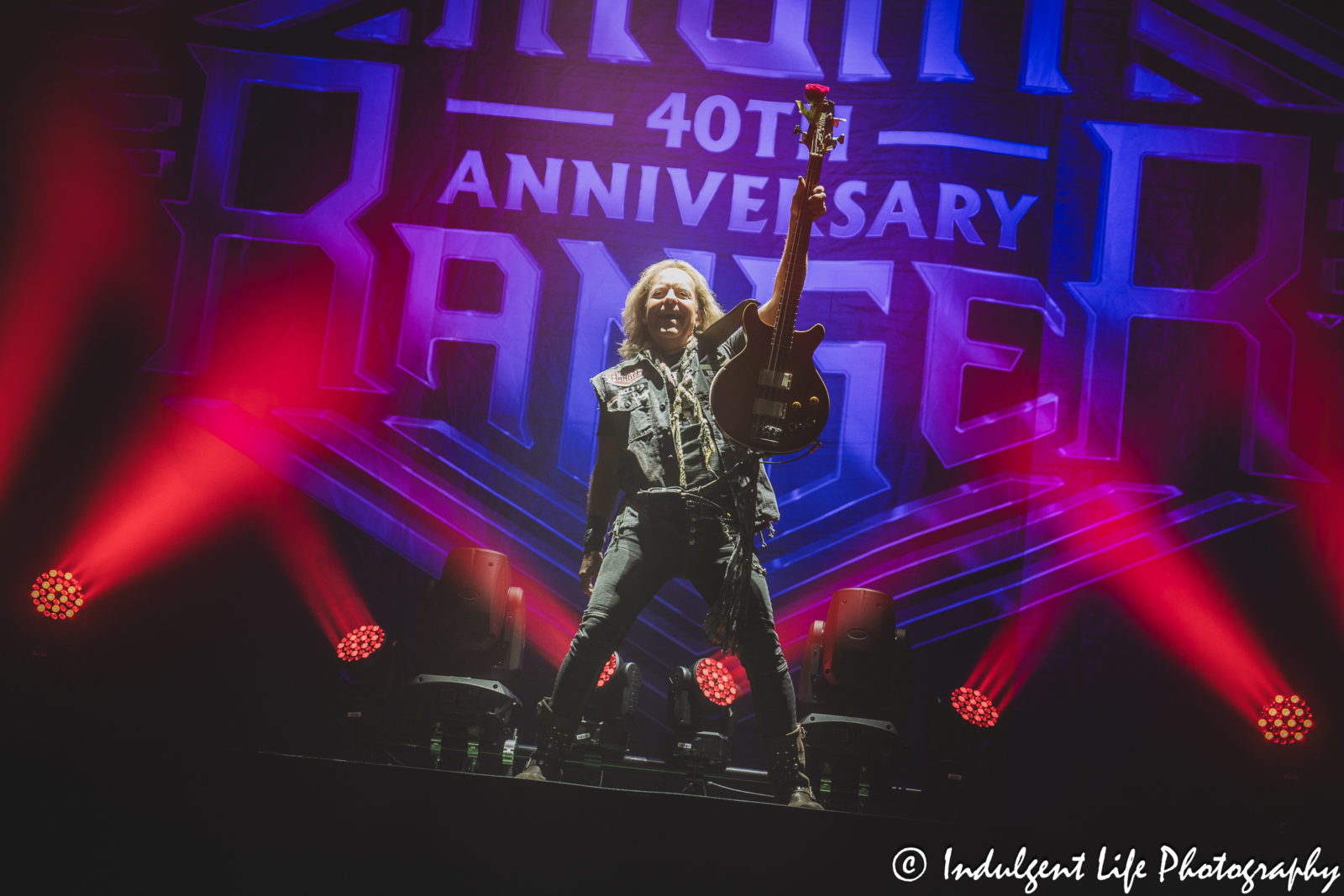 Night Ranger frontman Jack Blades performing as the band opened up its concert at Ameristar Casino's Star Pavilion in Kansas City, MO on October 20, 2023.