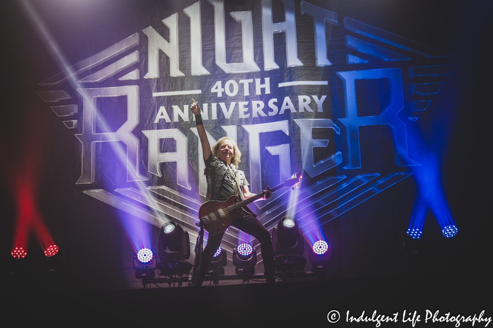 Lead singer Jack Blades of Night Ranger performing as the band opened up its concert at Ameristar Casino's Star Pavilion in Kansas City, MO on October 20, 2023.