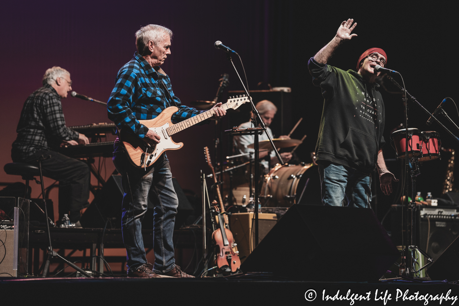Guitar player Nick Sibley and percussionist Ruell Chappell of The Ozark Mountain Daredevils performing together at Ameristar Casino in Kansas City, MO on November 11, 2023.