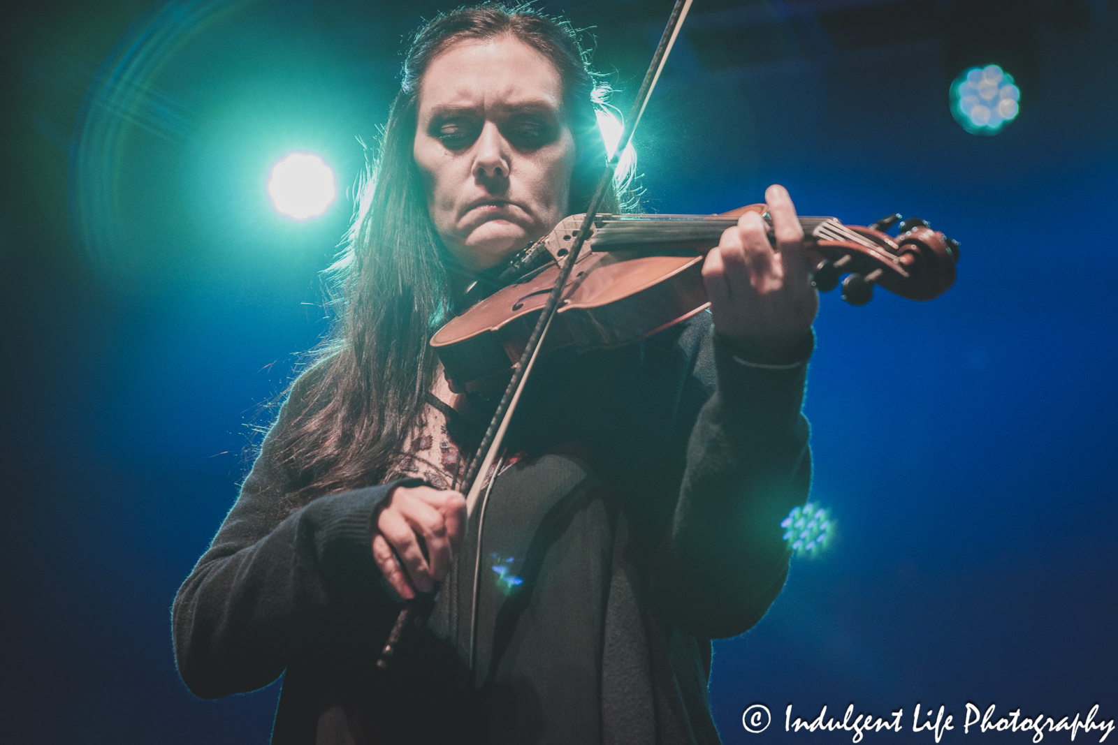 Violinist Molly Healey of The Ozark Mountain Daredevils performing live at Ameristar Casino's Star Pavilion in Kansas City, MO on November 11, 2023.