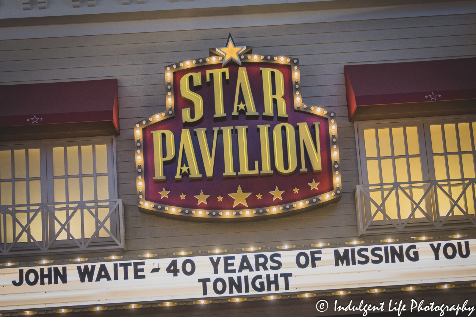 Star Pavilion marquee at Ameristar Casino in Kansas City, MO featuring John Waite during his "Missing You" 40th Anniversary tour on December 8, 2023.