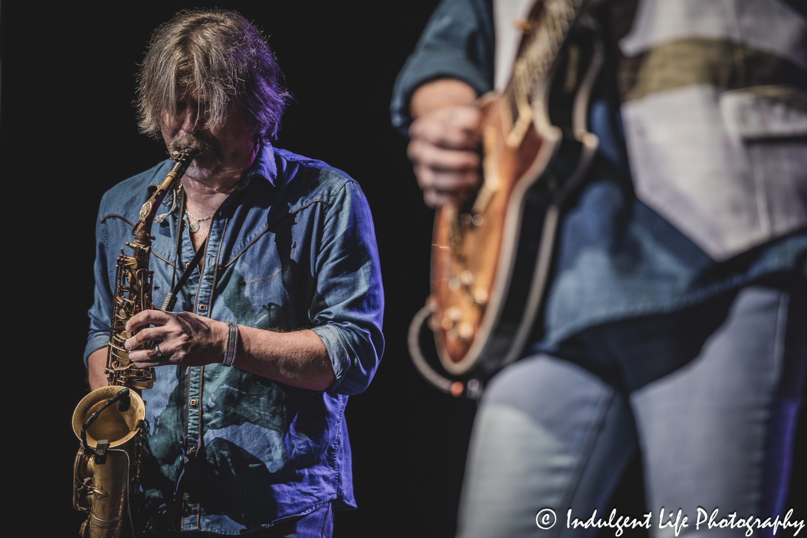Multi-instrumentalist Marcus James Henderson of The Marshall Tucker Band playing the saxophone live at Star Pavilion inside of Ameristar Casino in Kansas City, MO on December 1, 2023.