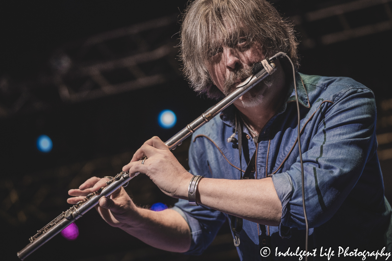 Multi-instrumentalist Marcus James Henderson of The Marshall Tucker Band playing the flute live at Ameristar Casino Hotel Kansas City on December 1, 2023.