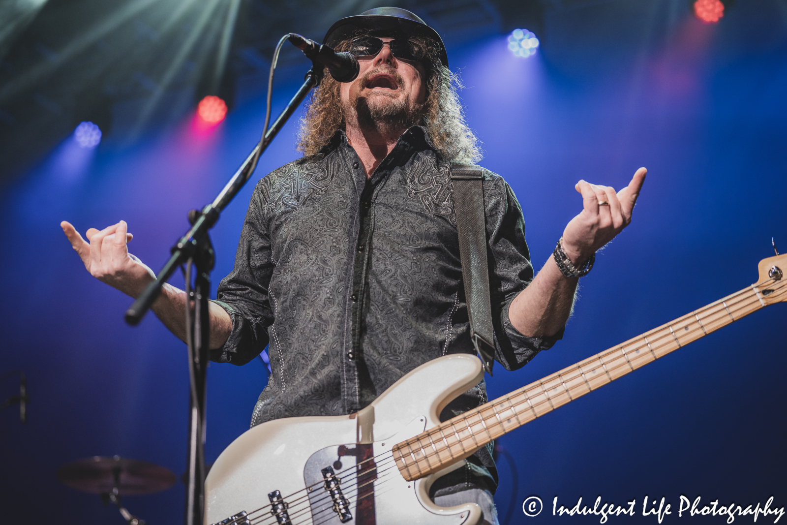 Bass guitarist Duane Propes of Little Texas live in concert at Ameristar Casino's Star Pavilion in Kansas City, MO on March 2, 2024.