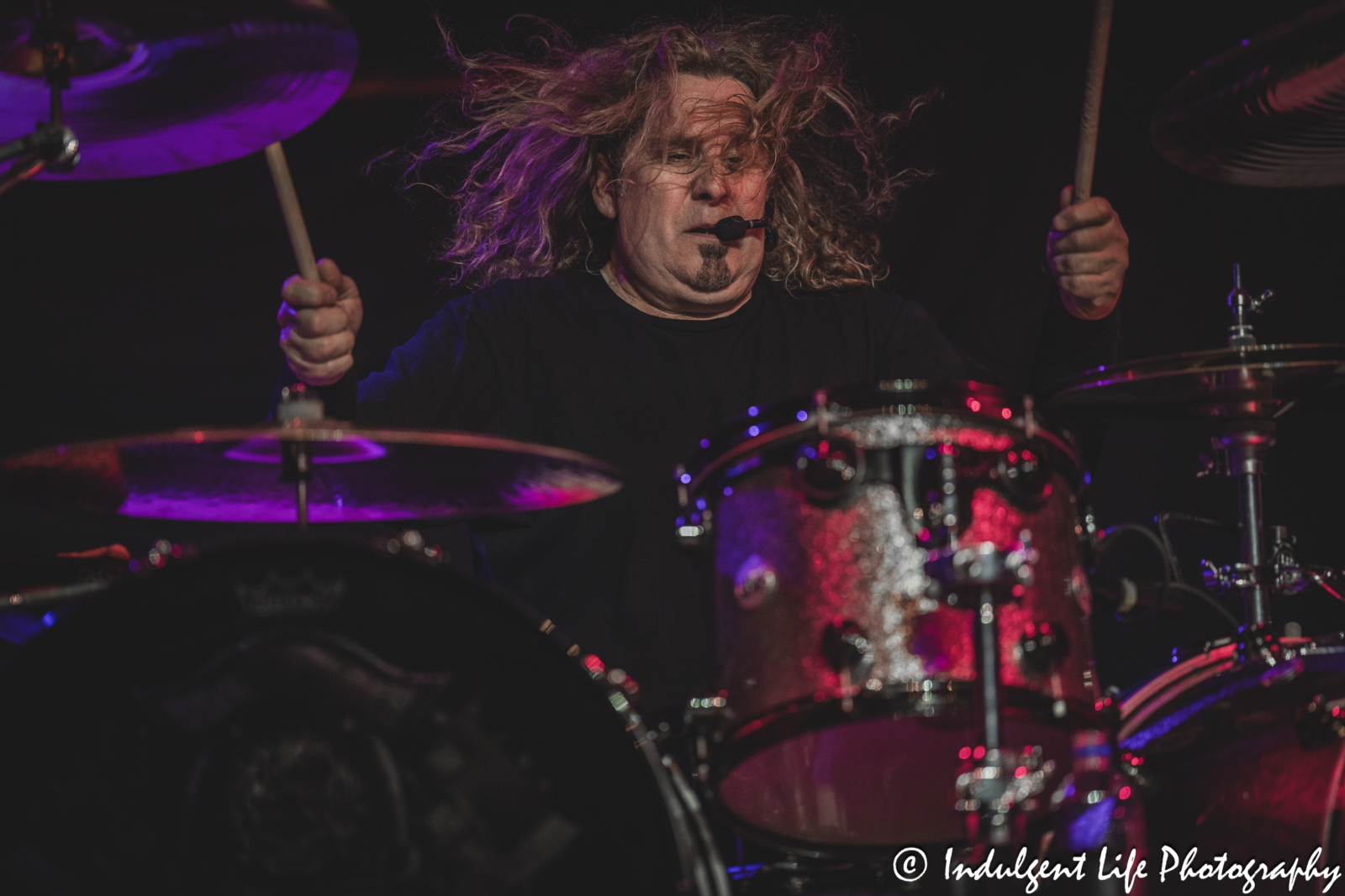 Drummer Michael Foster of Firehouse performing live in concert at Hy-Vee Arena in Kansas City, MO on March 22, 2024.