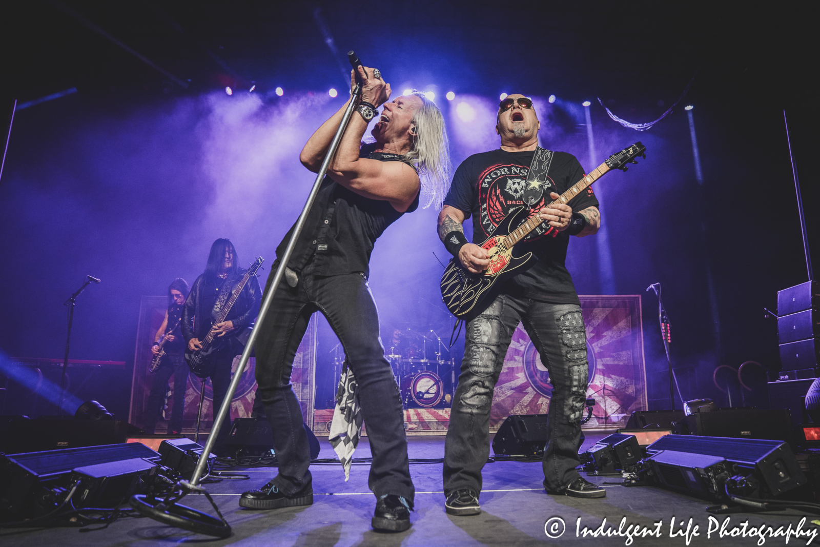 Warrant lead singer Robert Mason and guitarist Joey Allen Warrant live in concert at Hy-Vee Arena in Kansas City, MO on March 22, 2024.