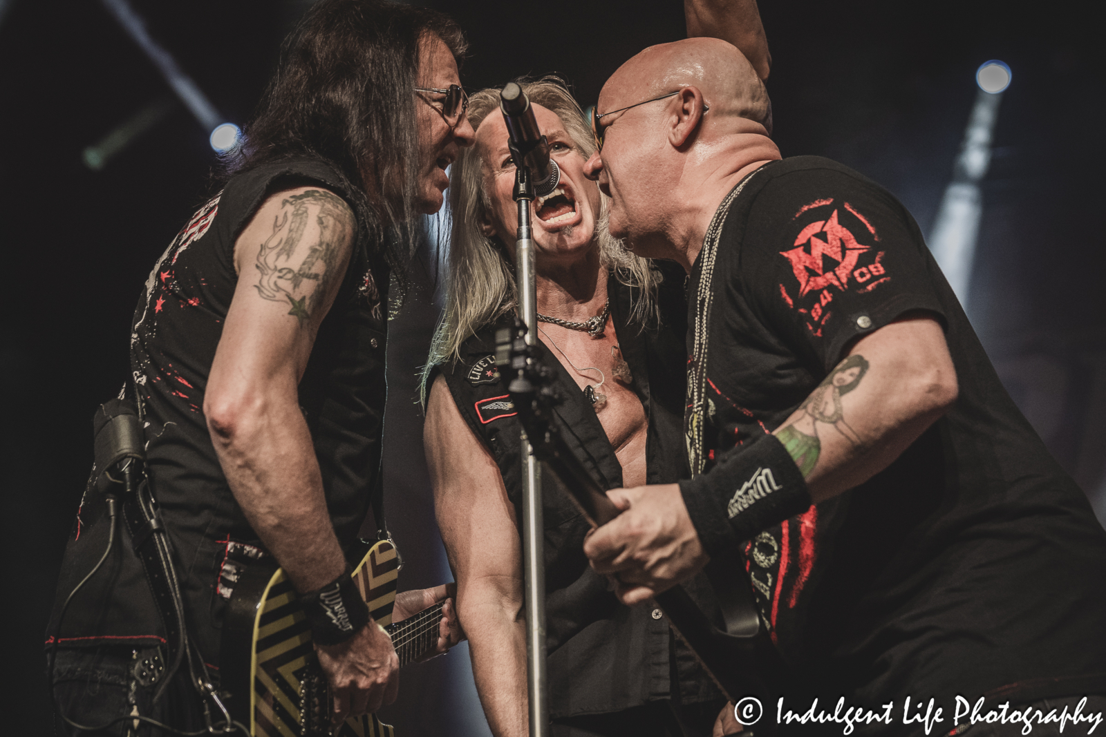 Warrant band members Erik Turner, Robert Mason and Joey Allen live in concert together at Hy-Vee Arena in Kansas City, MO on March 22, 2024.