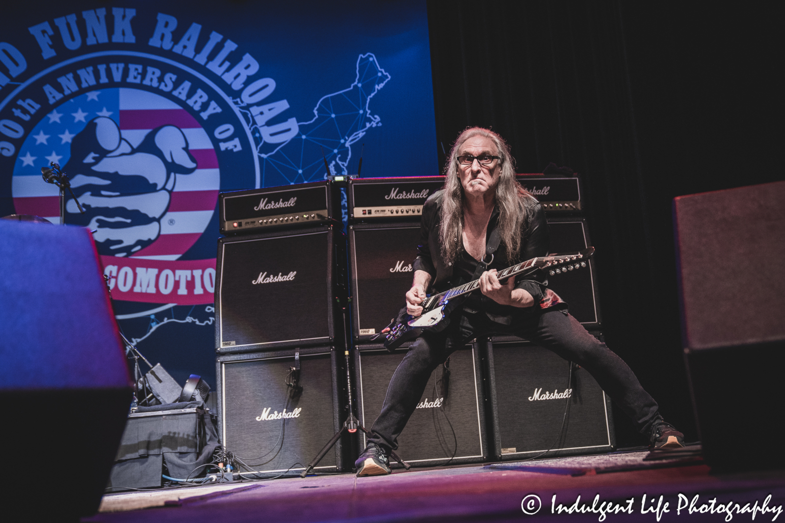 Lead guitarist Mark Chatfield of Grand Funk Railroad performing live in concert at Ameristar Casino's Star Pavilion in Kansas City, MO on June 21, 2024.