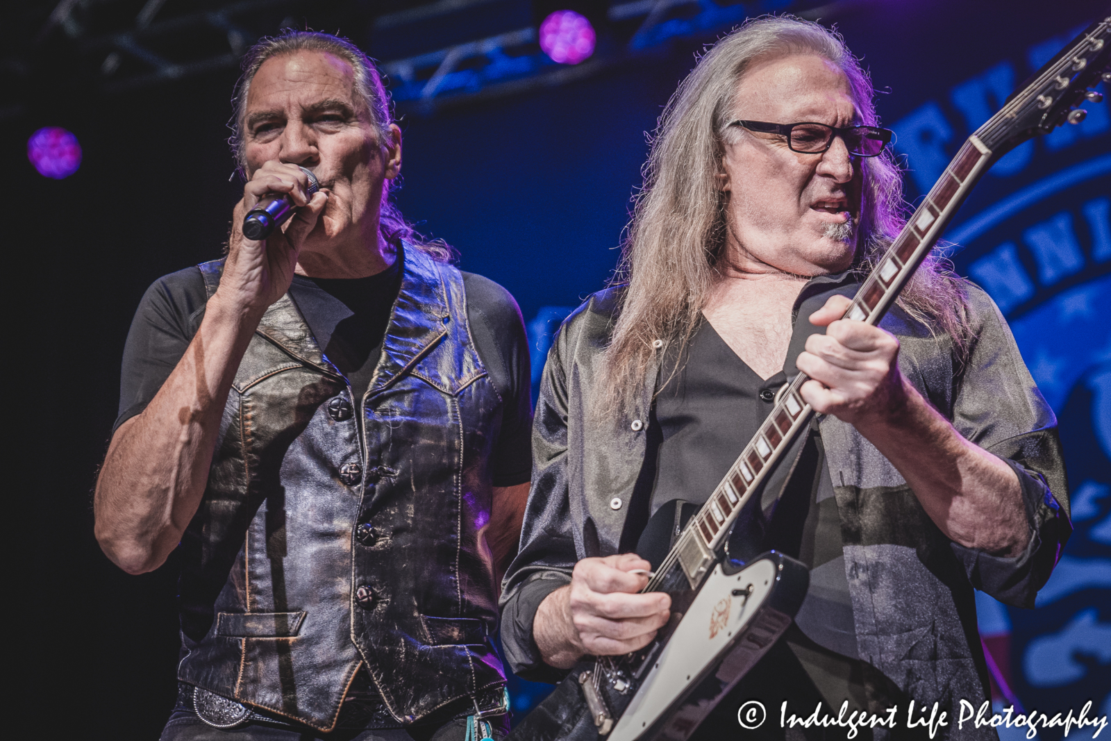 Grand Funk Railroad frontman Max Carl and guitarist Mark Chatfield performing together at Ameristar Casino in Kansas City, MO on June 21, 2024.