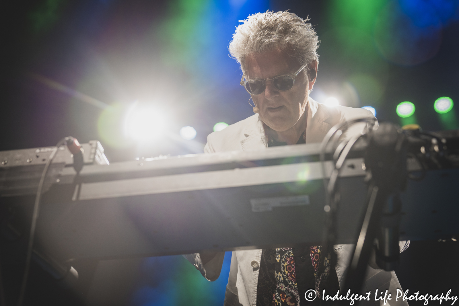 Tom Bailey of the Thompson Twins playing the keyboard while performing "The Gap" at Uptown Theater in Kansas City, MO on July 7, 2024.