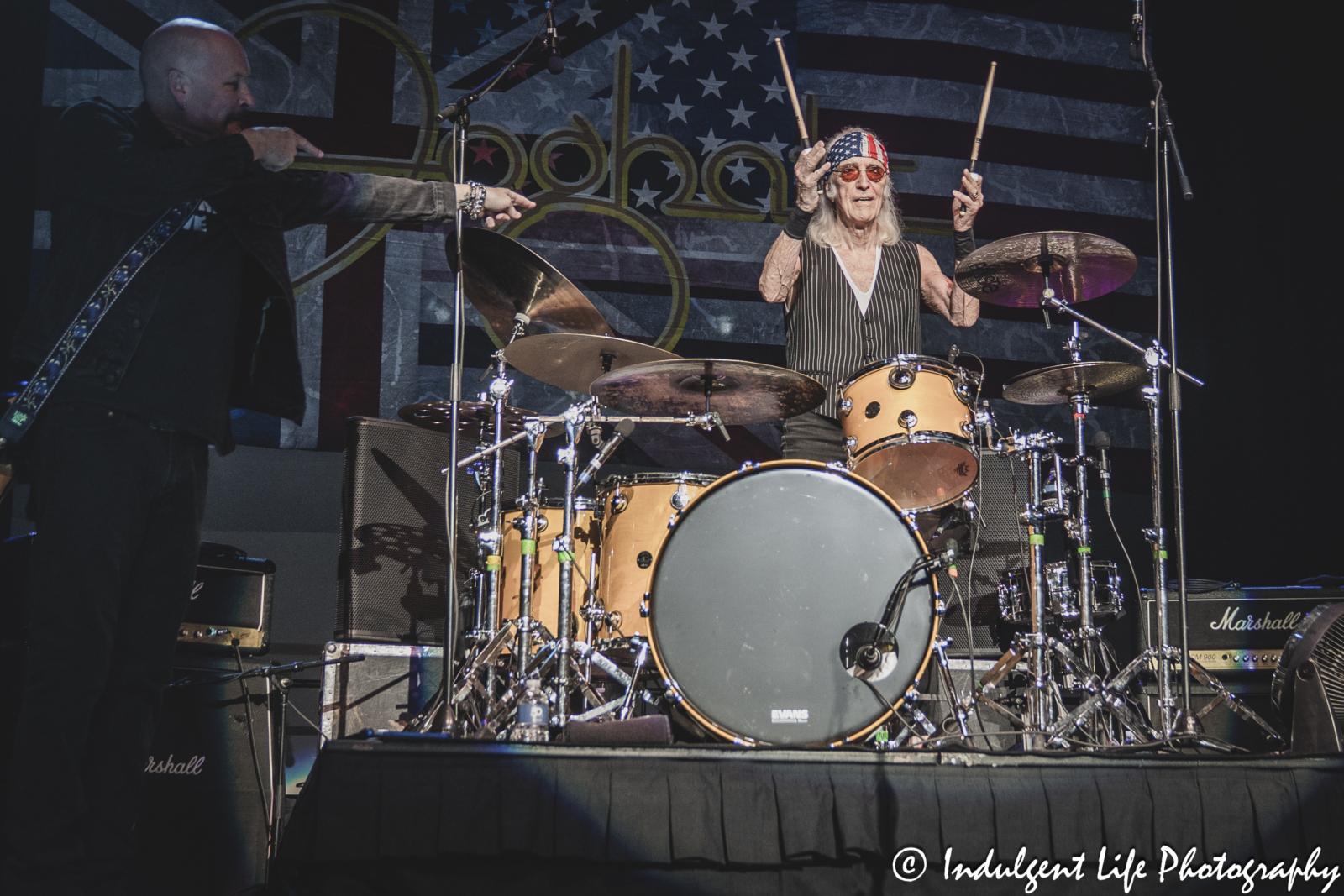 Founding member and drummer Roger Earl of Foghat getting introduced during the band's performance at Ameristar Casino in Kansas City, MO on March 15, 2025.