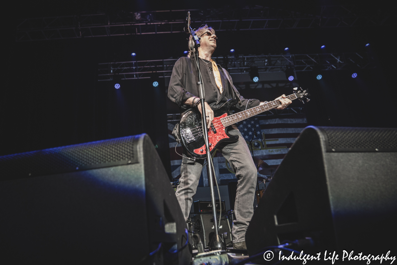 Foghat bass guitar player Rodney O'Quinn performing live at Ameristar Casino's Star Pavilion in Kansas City, MO on March 15, 2025.