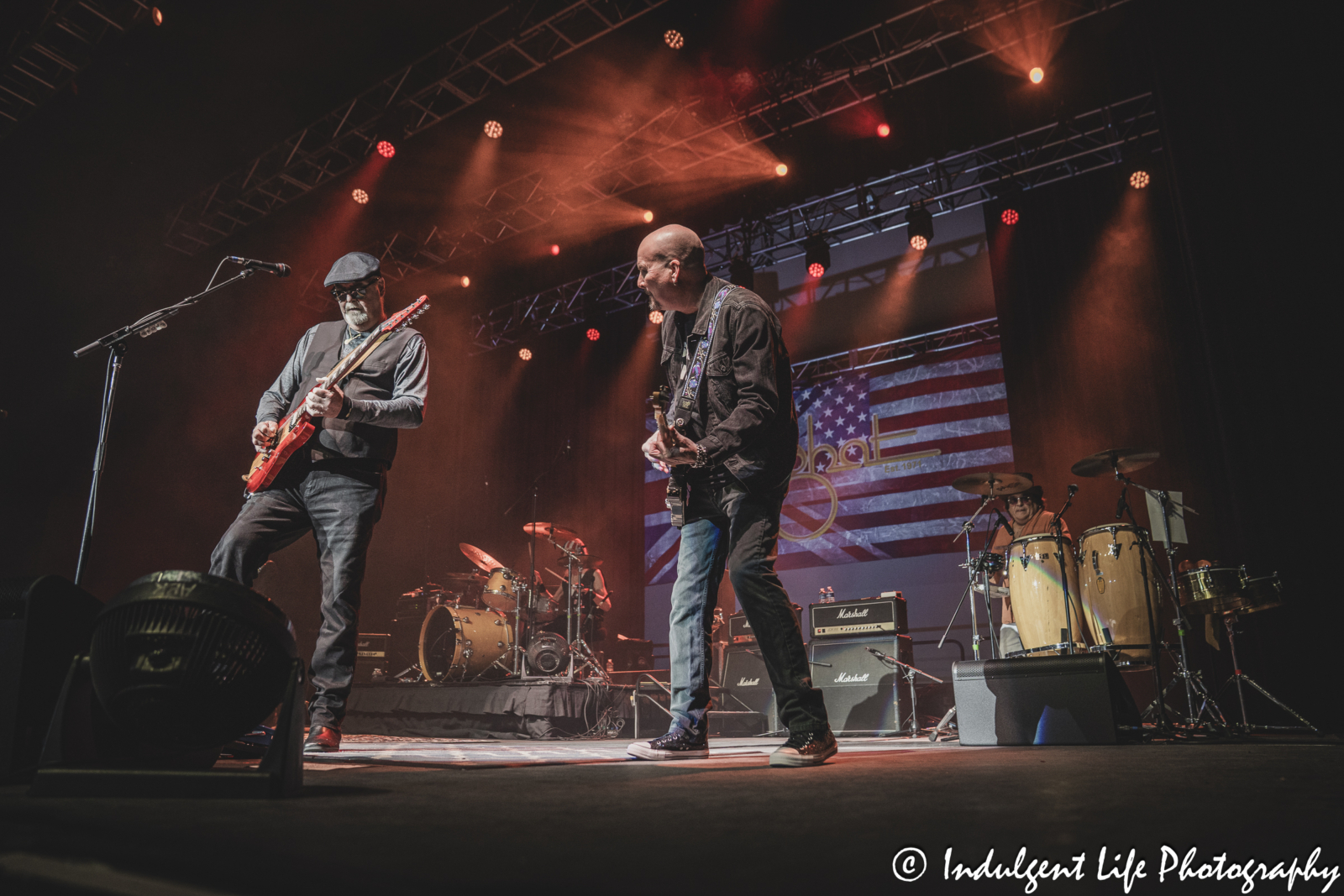 Foghat members Bryan Bassett and Scott Holt playing guitars together at Ameristar Casino in Kansas City, MO on March 15, 2025.
