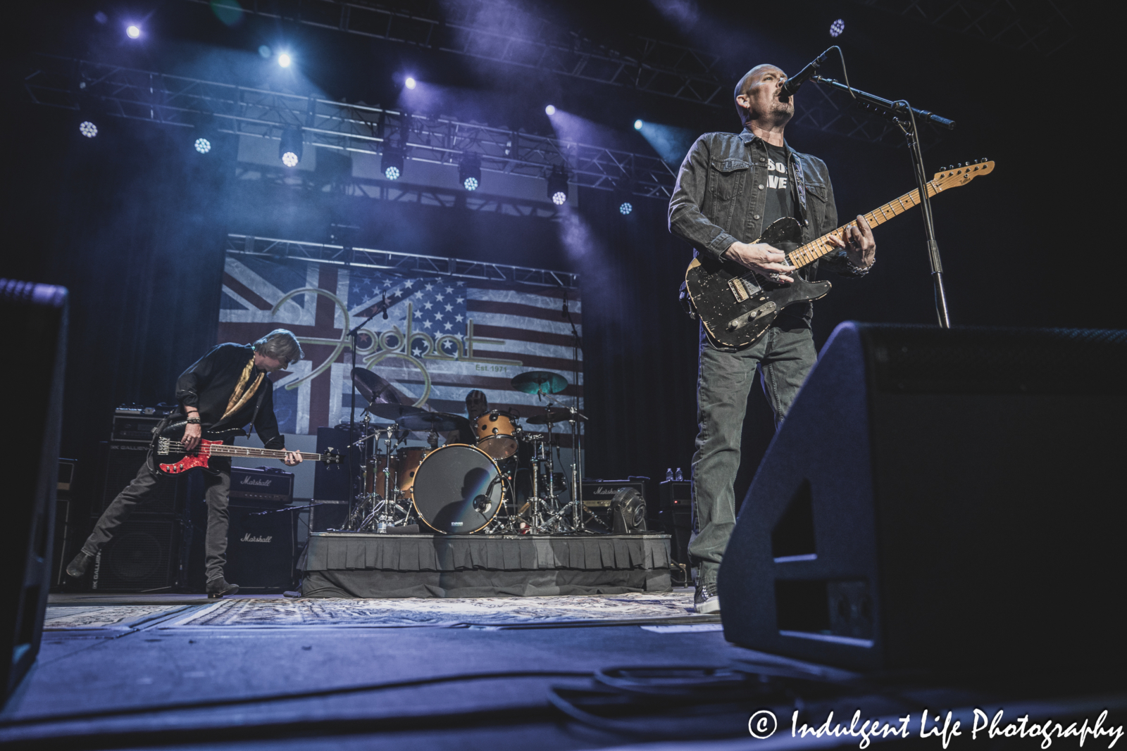 Lead vocalist Scott Holt of Foghat singing live at Ameristar Casino's Star Pavilion in Kansas City, MO on March 15, 2025.
