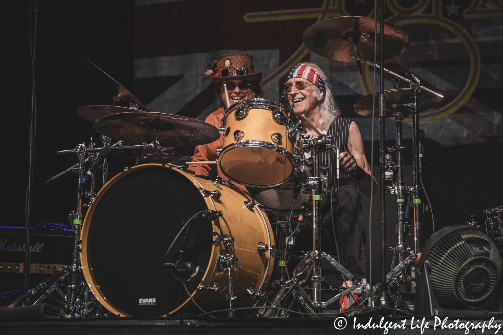 Foghat foudning member and drummer Roger Earl performing with his touring percussionist at Ameristar Casino in Kansas City, MO on March 15, 2025.