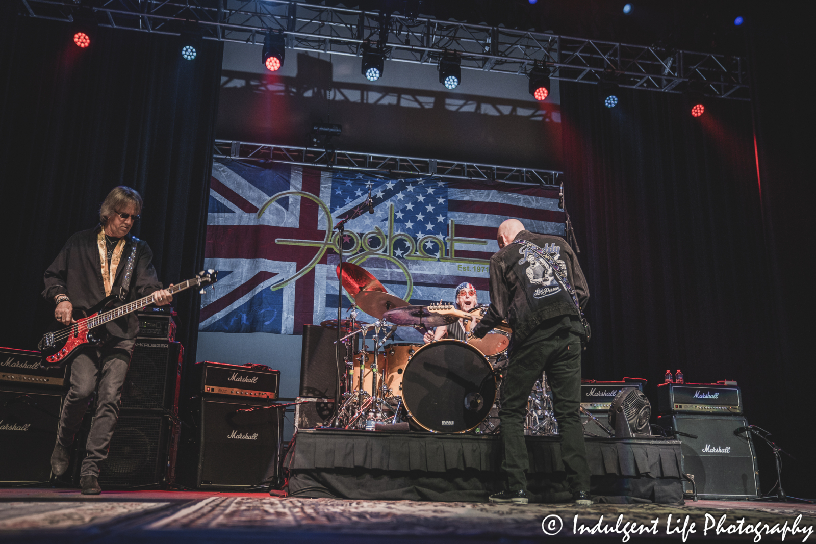 Foghat members Rodney O'Quinn, Roger Earl and Scott Holt in concert together at Ameristar Casino in Kansas City, MO on March 15, 2025.