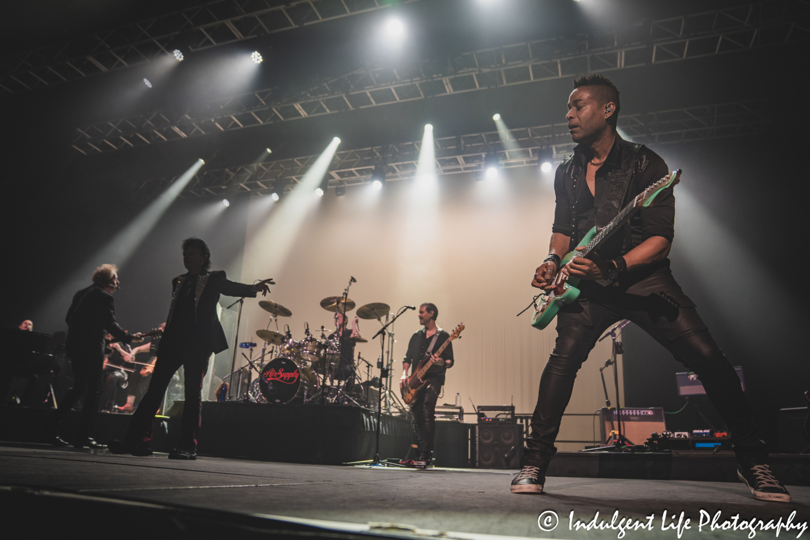 Guitar player Aaron Mclain and Air Supply performing live in concert at Ameristar Casino's Star Pavilion in Kansas City, MO on May 17, 2025.