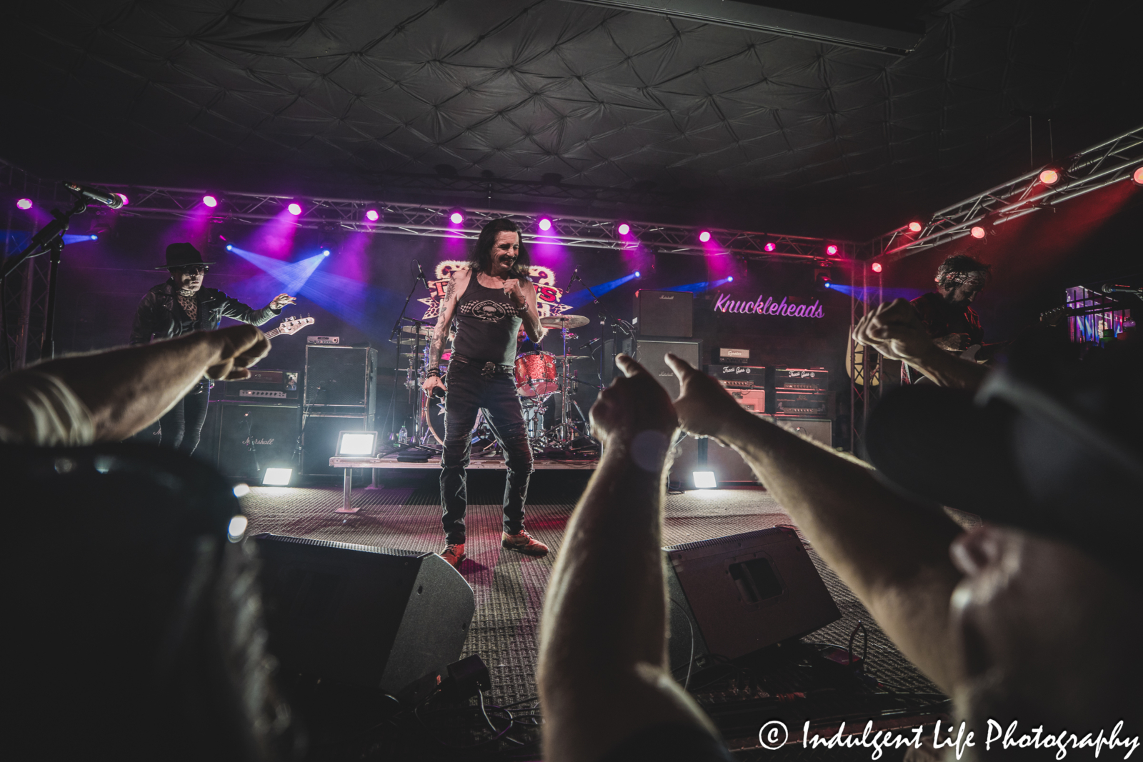 L.A. Guns members Johnny Martin, Phil Lewis and Tracii Guns live in concert together at Knuckleheads Saloon in Kansas City, MO on May 22, 2025.