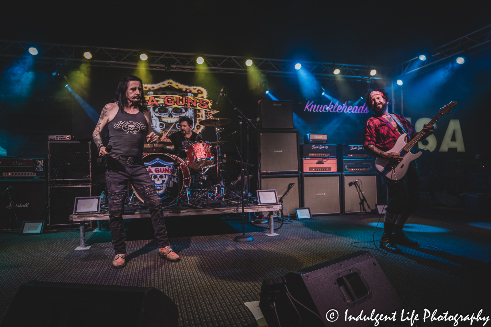 Lead singer Phil Lewis, drummer Shawn Duncan and guitarist Tracii Guns of L.A. Guns performing live together at Knuckleheads Saloon in Kansas City, MO on May 22, 2025.
