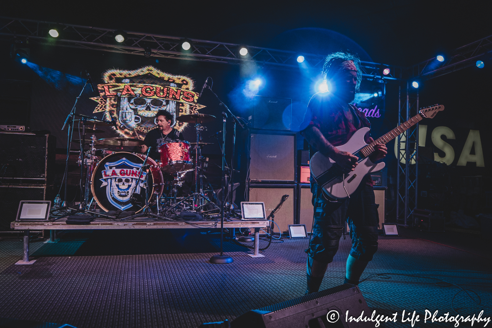 L.A. Guns guitar player Tracii Guns performing live with drummer Shawn Duncan at Knuckleheads Saloon in Kansas City, MO on May 22, 2025.