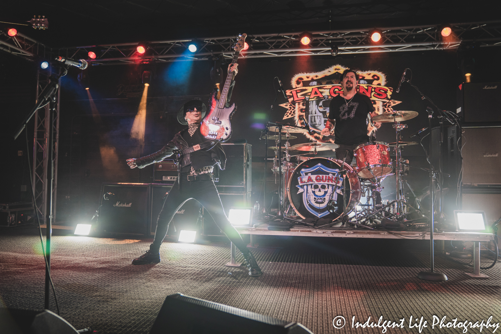 L.A. Guns bass guitarist Johnny Martin performing live with drummer Shawn Duncan at Knuckleheads Saloon in Kansas City, MO on May 22, 2025.
