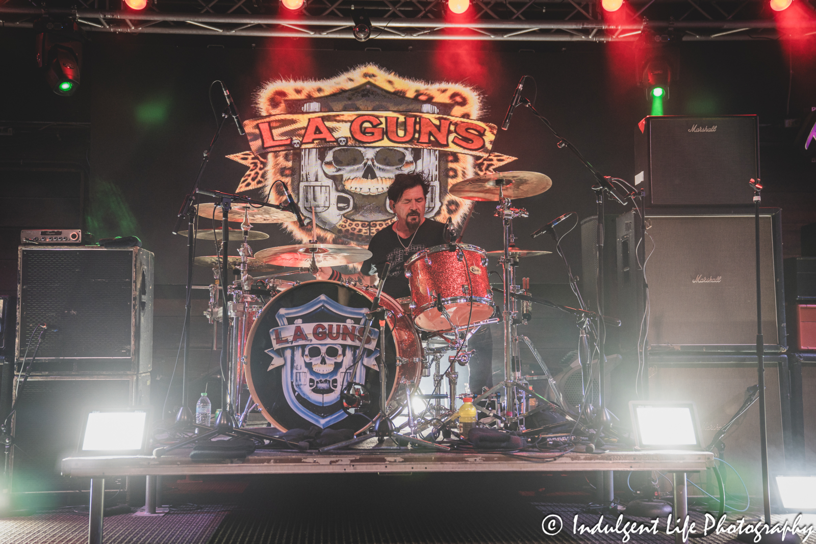 Drummer Shawn Duncan of L.A. Guns performing live at Knuckleheads Saloon in Kansas City, MO on May 22, 2025.