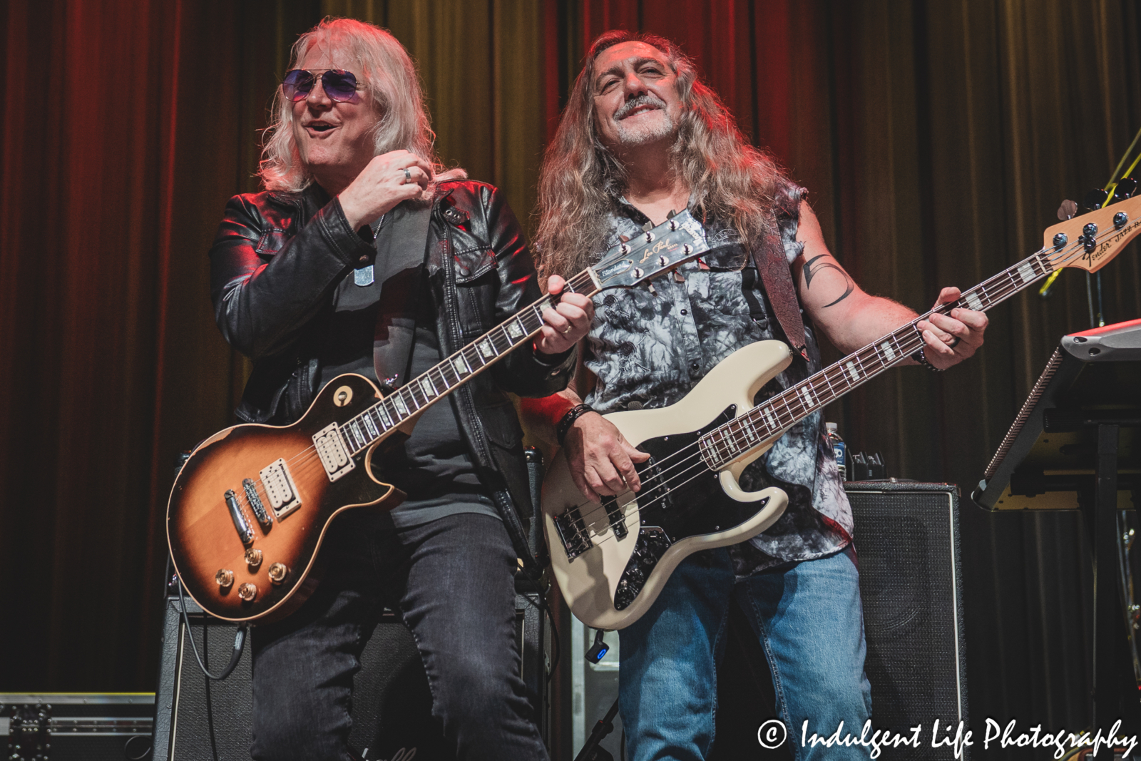 Bass player Dean "Deano" Foltz and guitarist Rusty Crewse performing together at Ameristar Casino's Star Pavilion in Kansas City on April 26, 2025.
