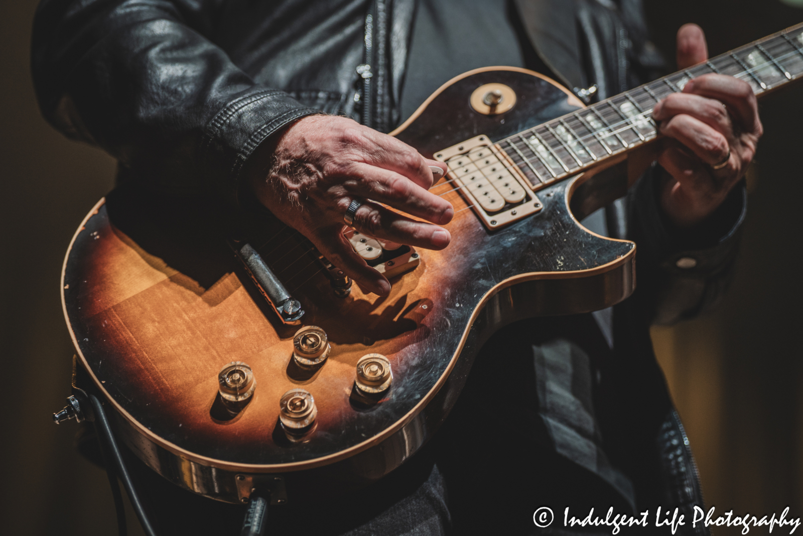 Guitar of Missouri the band member Rusty Crewse as he performs at Ameristar Casino in Kansas City, MO on April 26, 2025.